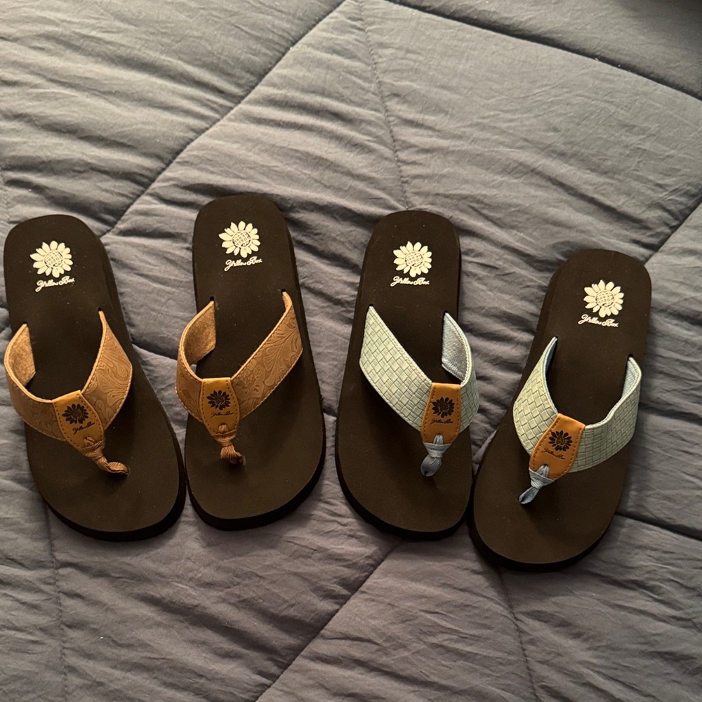 Yellow box  Brown and Blue Sandal Duo